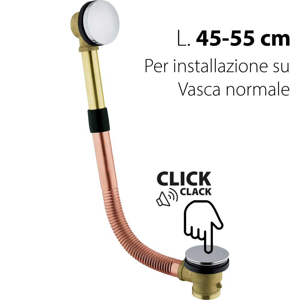 Colonna di scarico per vasca con tappo 1"1/2 a scatto in ottone  45-55 Cm
