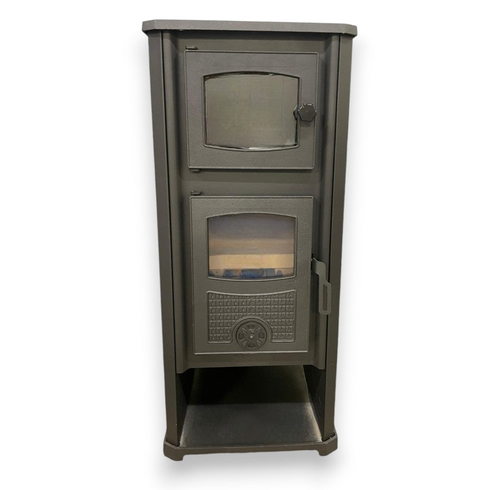 Stufa riscaldamento a legna con forno struttura in acciaio 11.3 kw rivestimento ghisa e maioliche Kalorosa