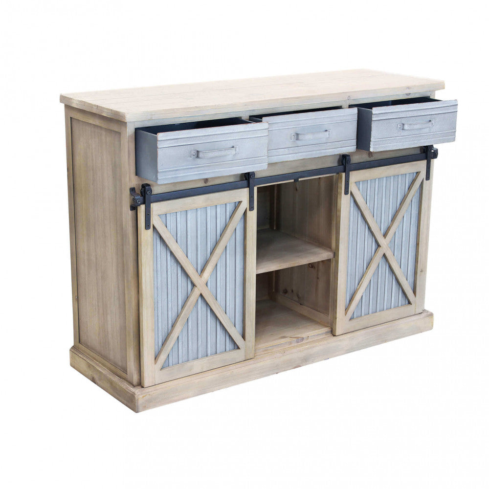 Mobile in metallo e legno con ripiani e cassetti  113x39.5xH81 cm finitura moderna Dolph