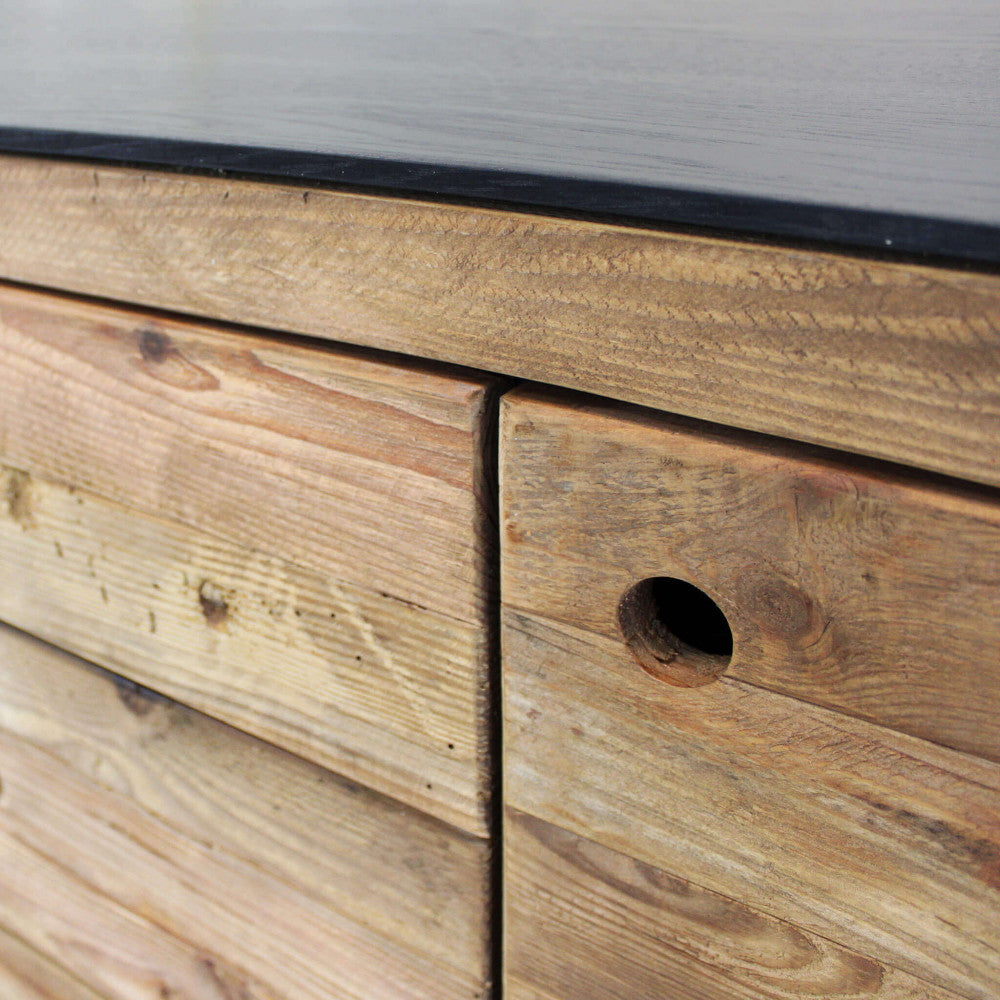 Mobile in legno di pino riciclato naturale con 3 cassetti e 2 ante 150x48xH76 cm Devin