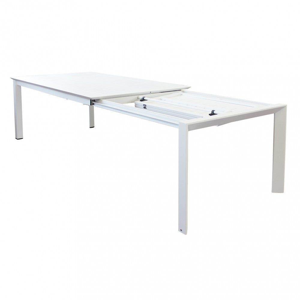 Tavolo da esterno con struttura in alluminio bianco estensibile fino a 3 mt con piano a doghe Agropoli