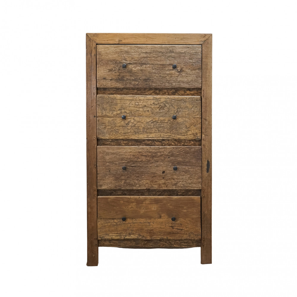 Mobiletto comodino in legno riciclato con 4 cassetti 70x40x130 cm