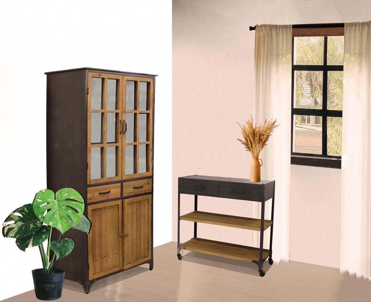 Mobile credenza in legno e acciaio con ante e ripiani per organizzazione 78,5x41,5xH175 cm