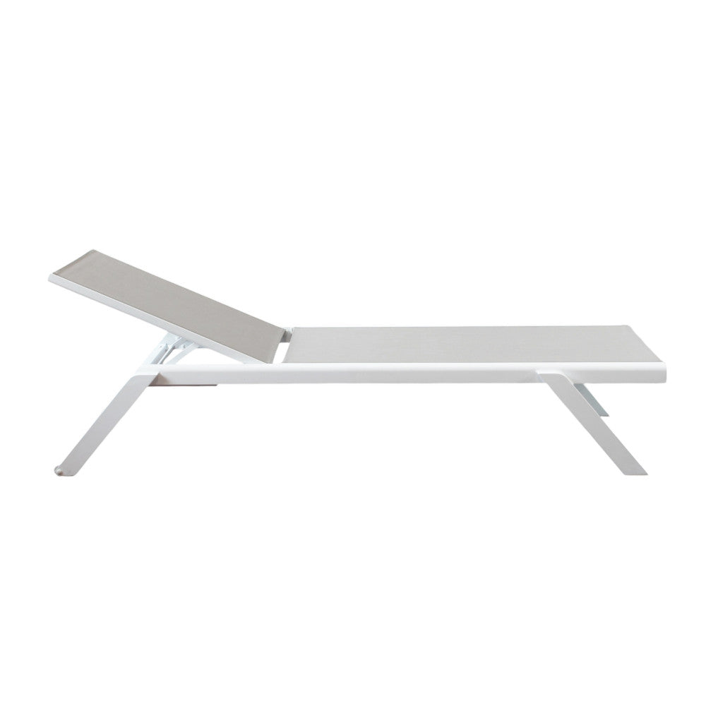 Lettino prendisole da giardino con struttura in alluminio bianco e rivestimento in texilene 198x72xH35.5 cm Solaria