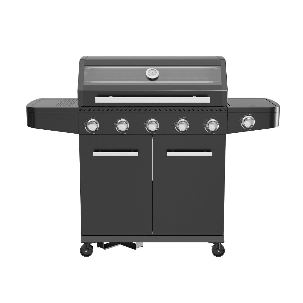 Barbecue a gas 5 fuochi con fornello laterale e finestra in vetro sul coperchio Mexico