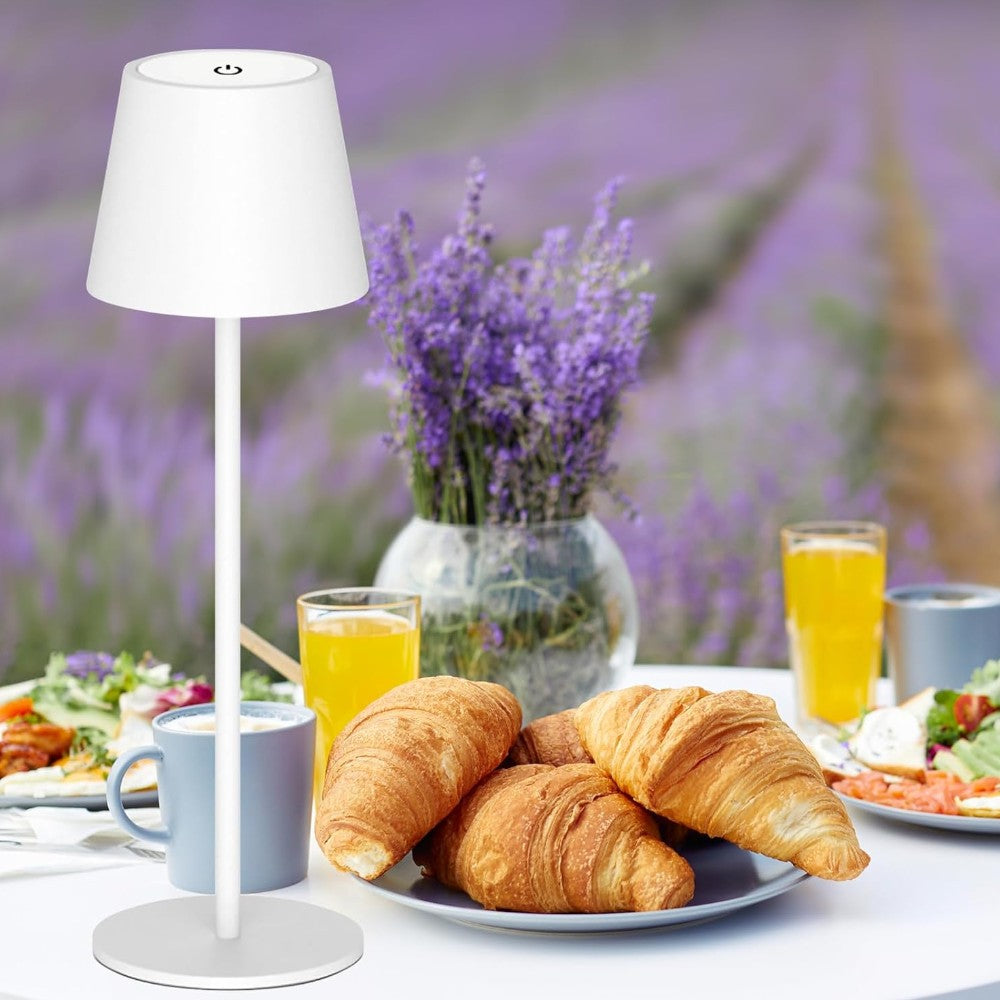 Lampada touch bianca da tavolo per bar e ristoranti 3000K ricaricabile autonomia 12h