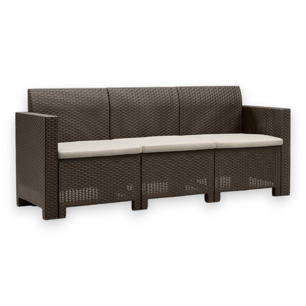 Salotto in rattan con 2 poltrone tavolo divano 3 posti tavolino e cuscini Nebraska