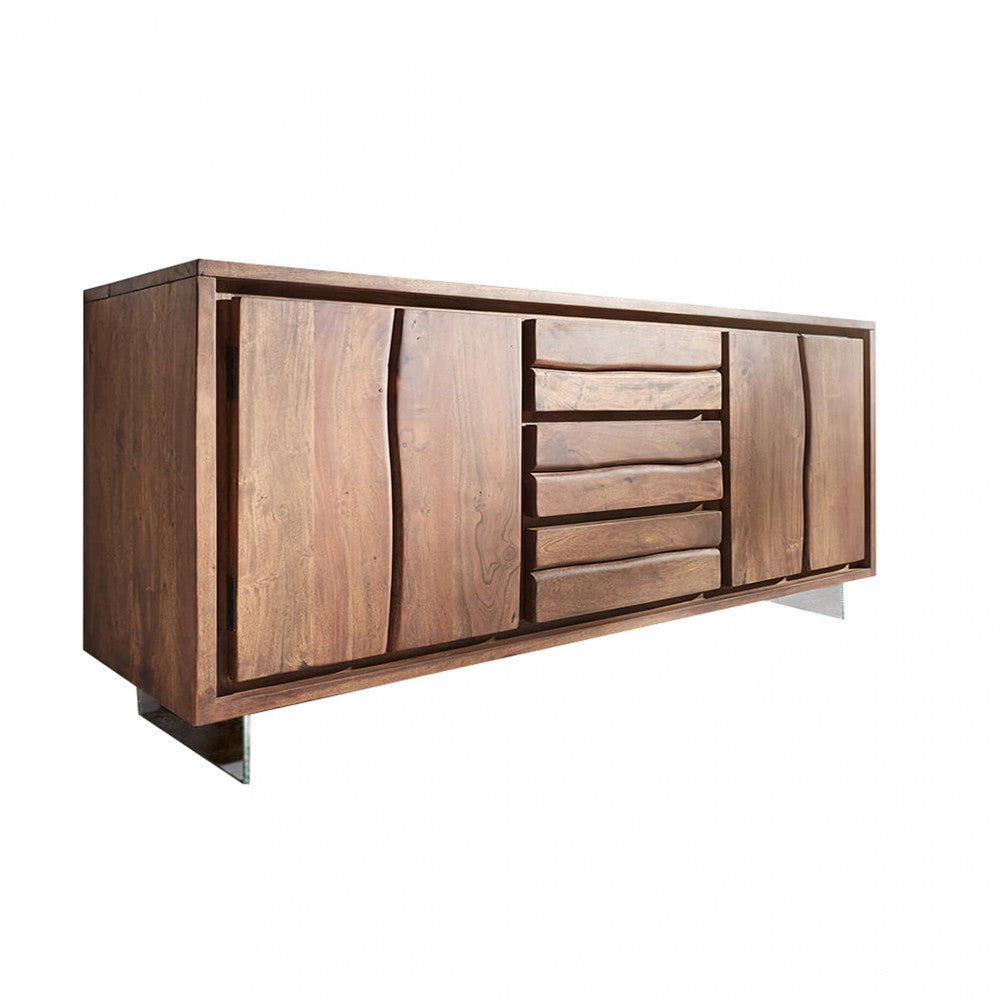 Credenza da ingresso casa in legno di acacia con 3 cassetti centrali e 2 ante laterali Angelik