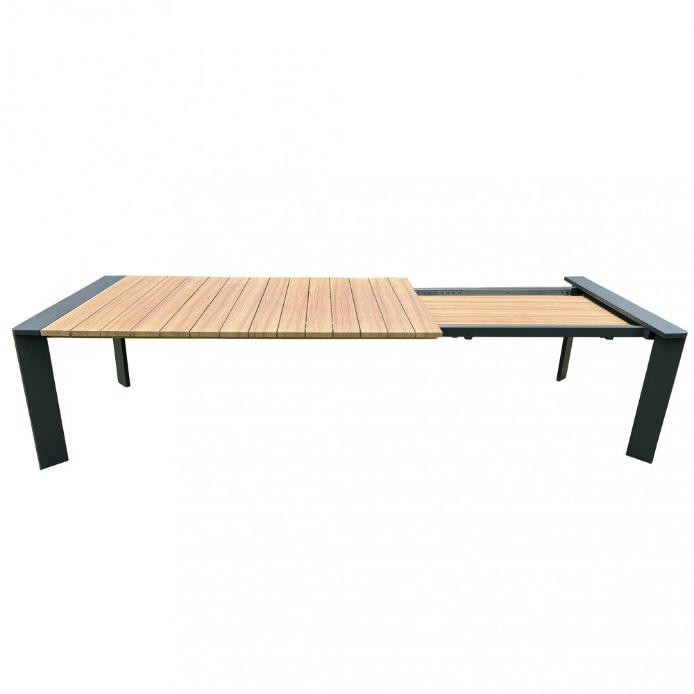 Tavolo allungabile in alluminio con piano effetto legno 150/200x100xH75 cm