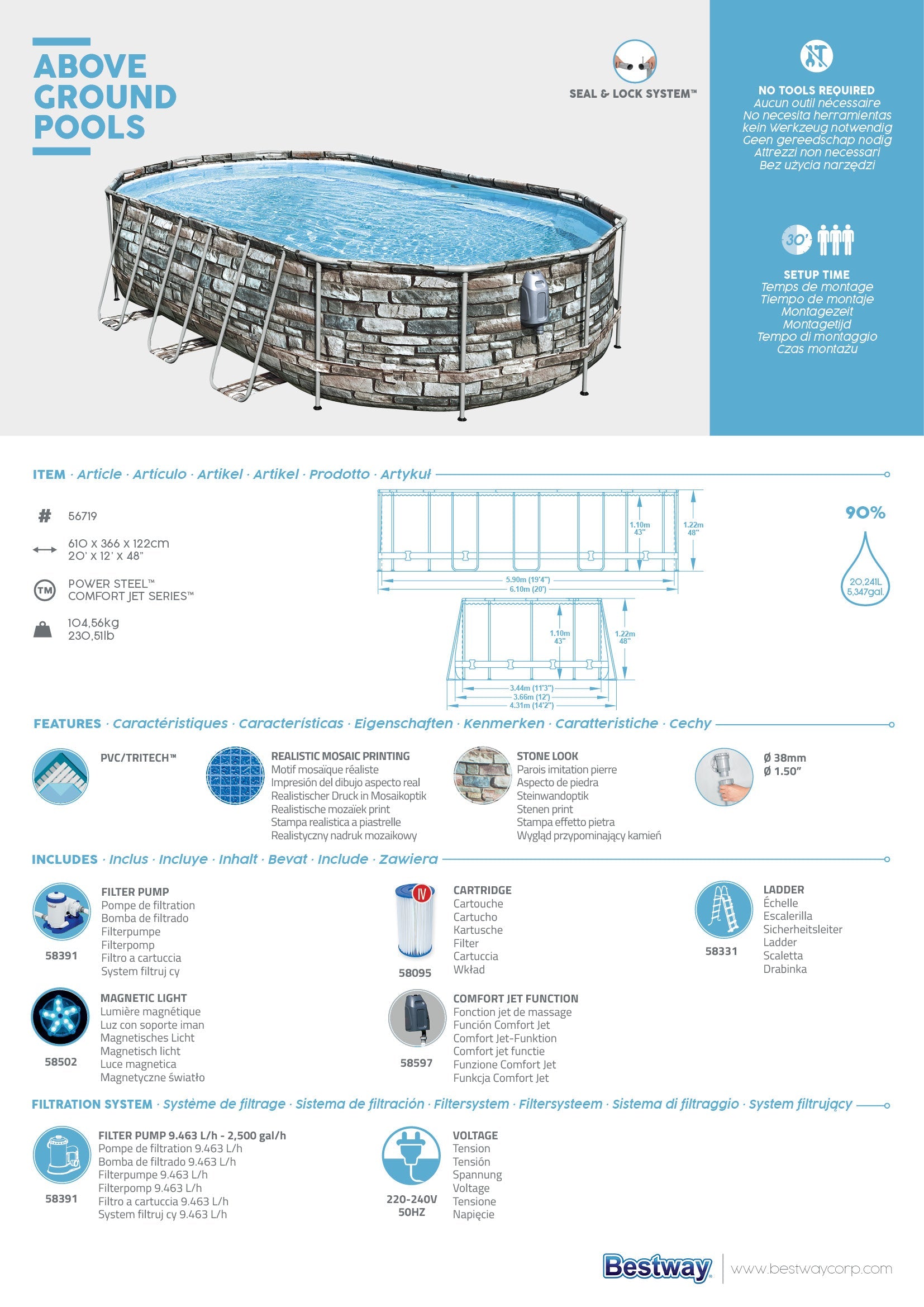 Piscina ovale Power Steel Comfort idromassaggio Jet 610X366X122 Bestway 56719