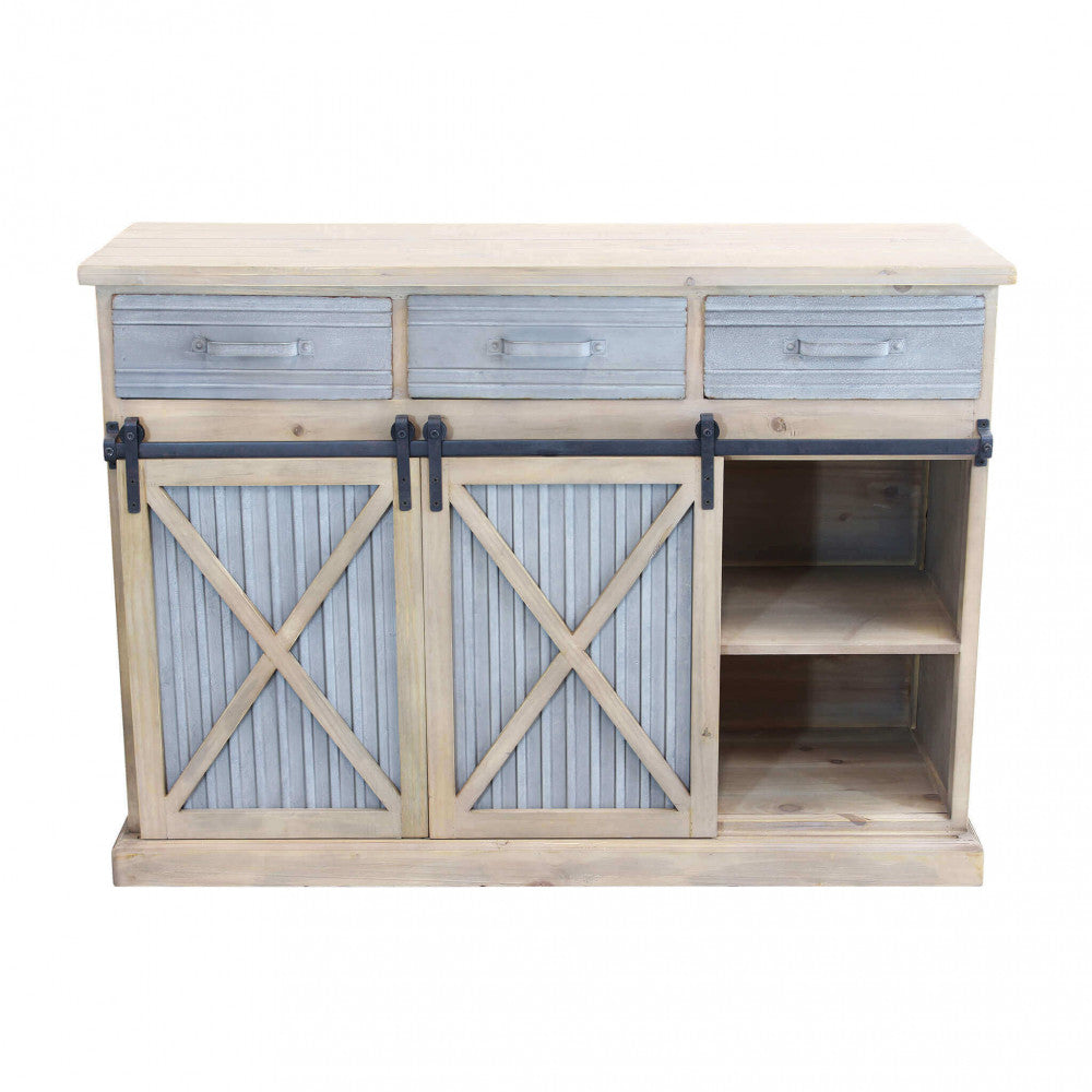 Mobile in metallo e legno con ripiani e cassetti  113x39.5xH81 cm finitura moderna Dolph