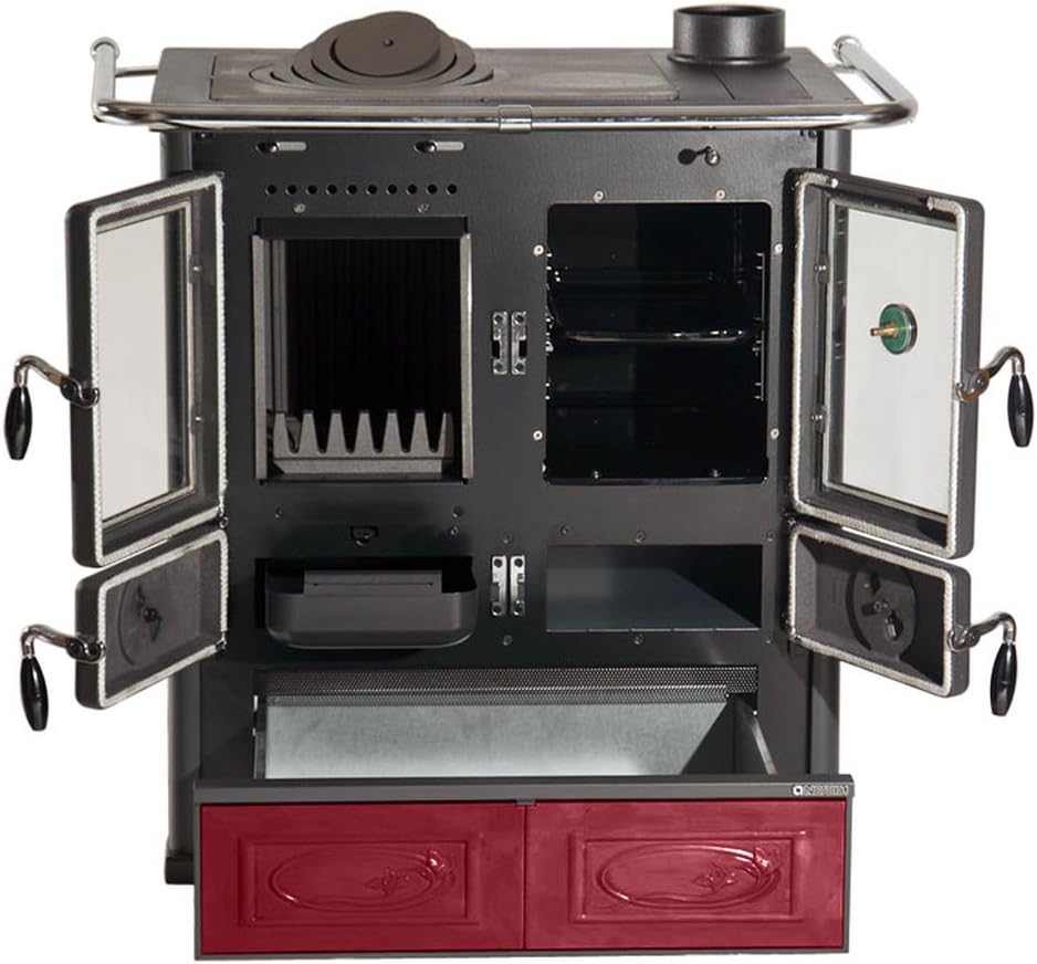 Cucina Stufa a legna con rivestimento in maiolica 7,9 kW Rosetta Liberty bordeaux
