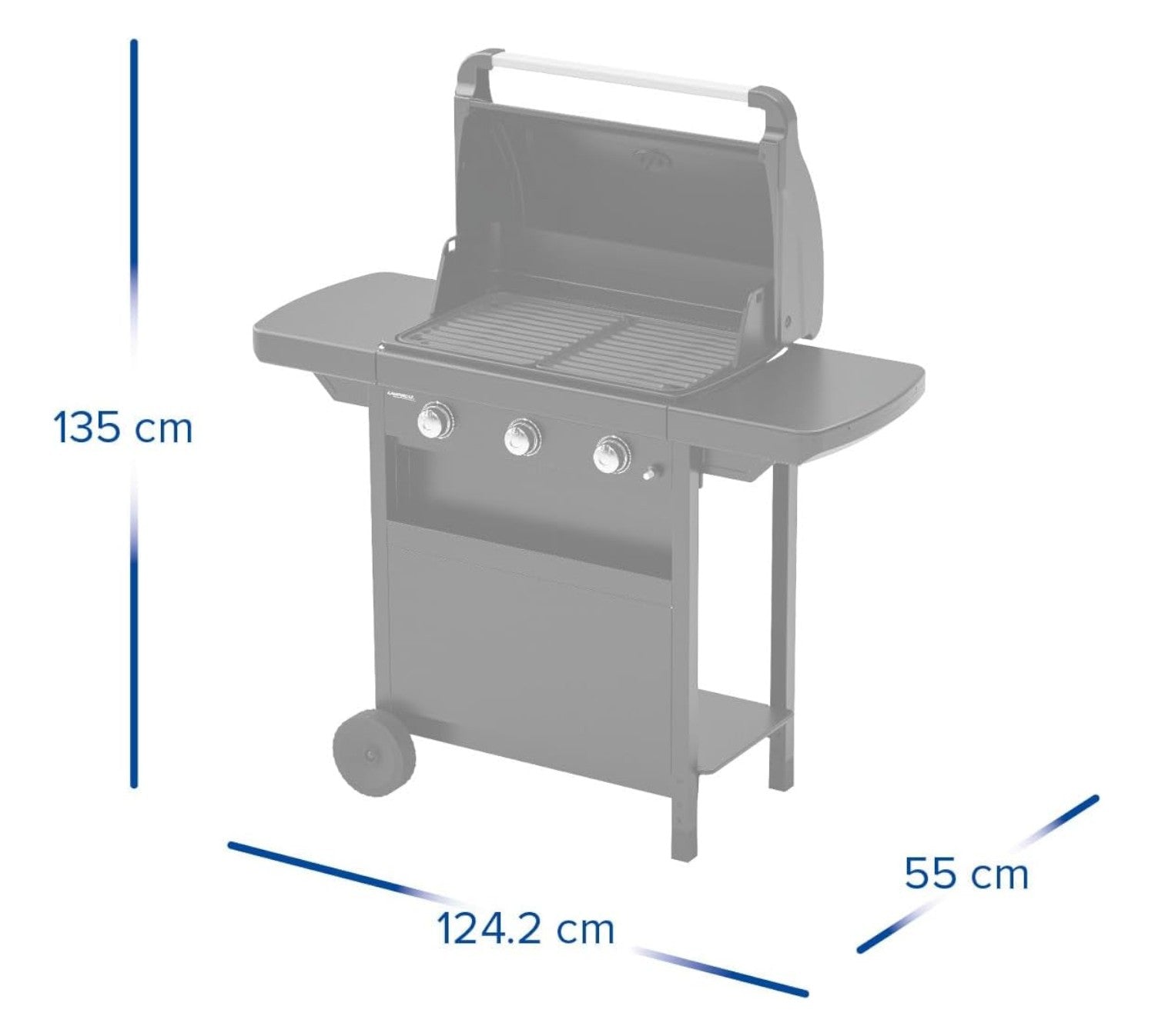 Barbecue a gas 3 bruciatori in acciaio forno con termometro e ripiani richiudibili COMPACT 3L