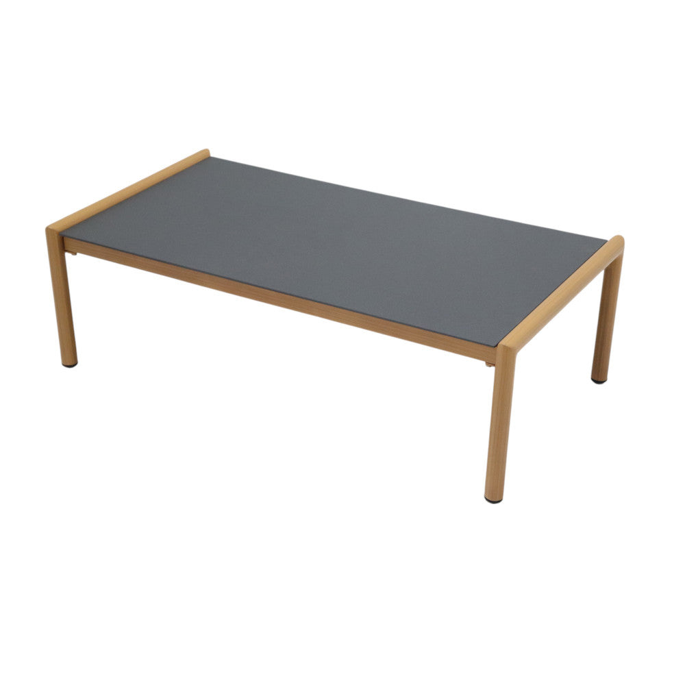 Salotto da giardino in alluminio effetto legno con cuscini imbottiti e sedute in textilene Tandili