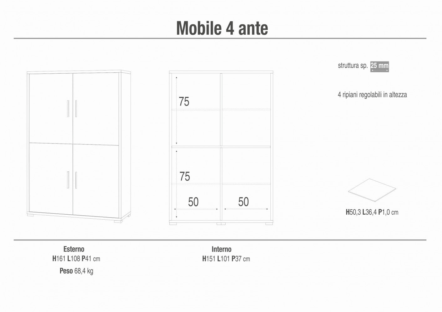 Mobile soggiorno 4 ante ossido bianco noce stelvio credenza moderna legno MDF 108x41x161 cm marrone