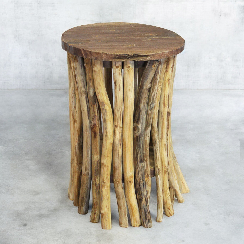 Tavolino fisso in legno teak marrone 30x30xH45 cm per salotto