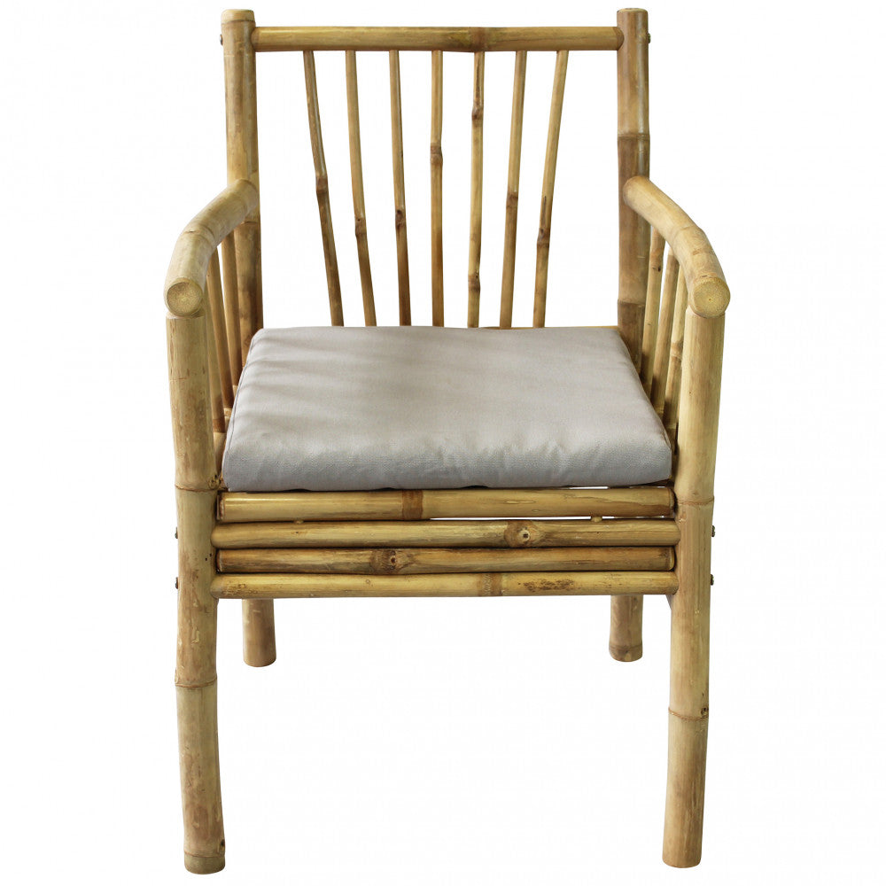 Poltrona sedia da esterno con cuscino imbottito e struttura in bamboo Capri