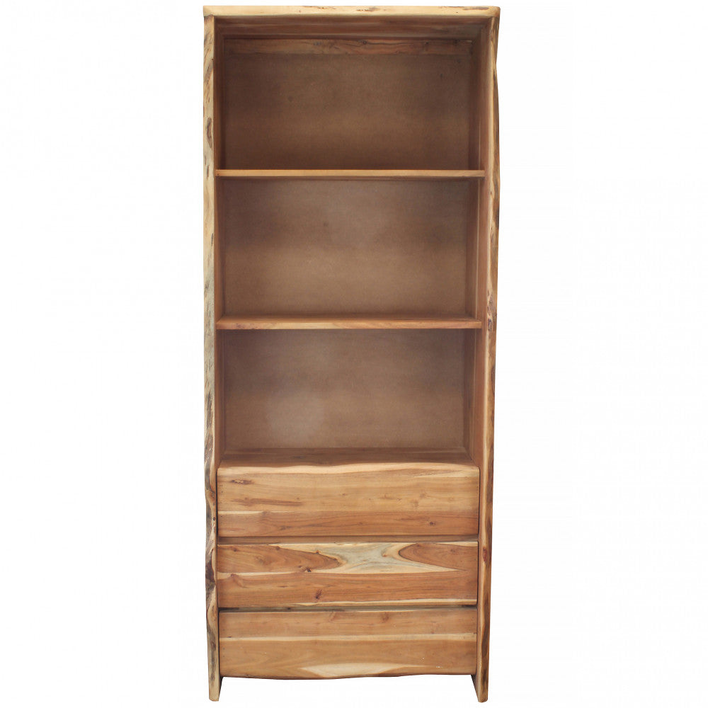 Mobile in legno di acacia marrone per soggiorno dimensioni 75x40x180 cm con ripiani e ante elegante e moderno