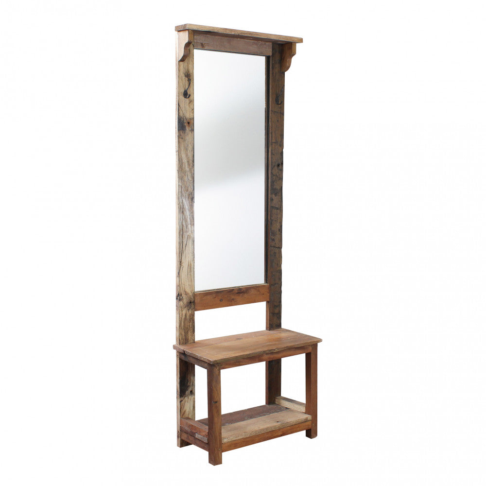 Mobile da ingresso in legno con specchio ripiani e appendiabiti integrati