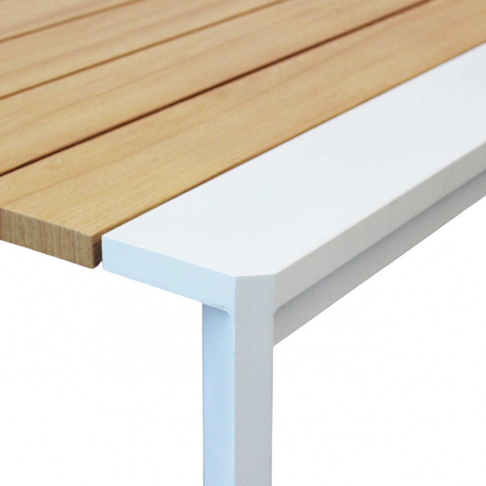 Tavolo rettangolare allungabile in alluminio con piano effetto legno 200/250x100xH75 cm