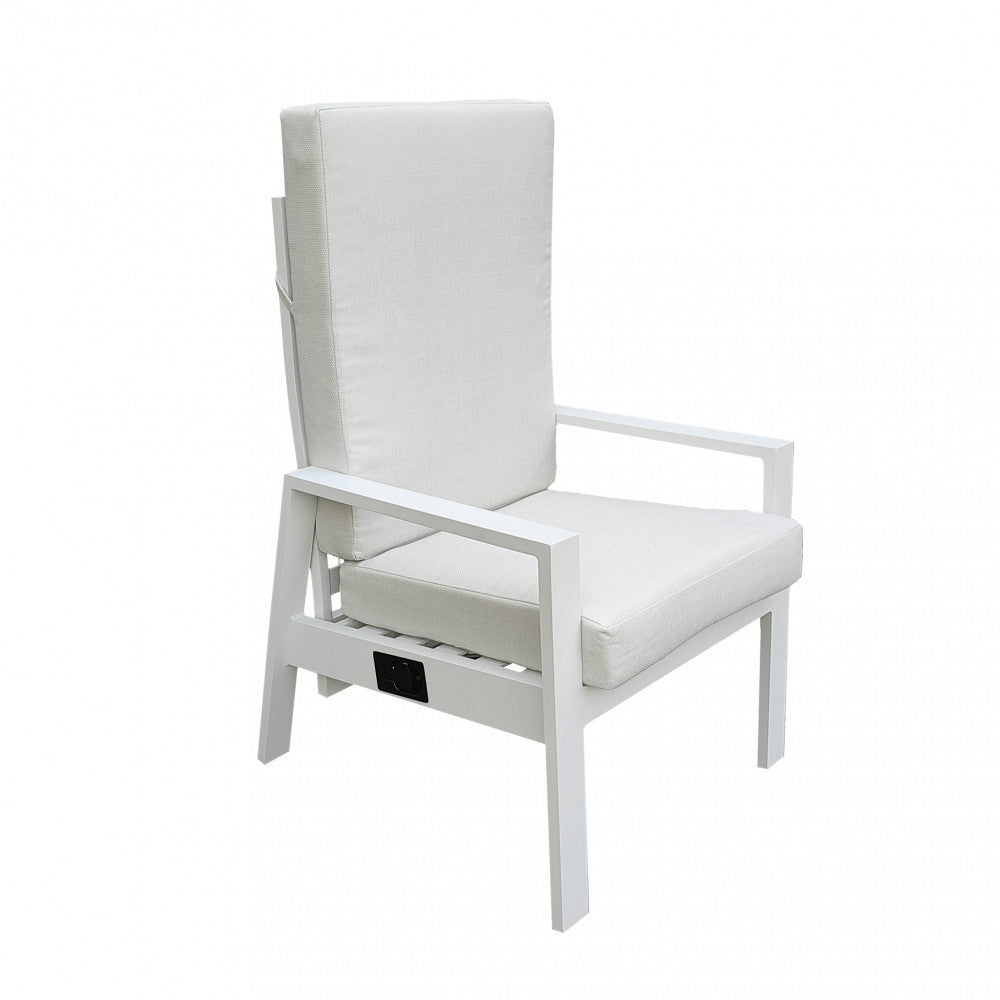 Poltrona da giardino in alluminio bianco con cuscini imbottiti e schienale reclinabile Nixa