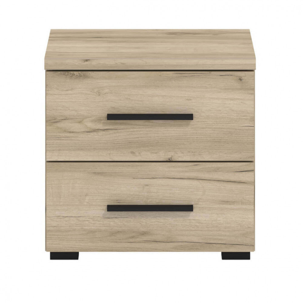 Comodino in legno con 2 cassetti rovere grigio 44,5x33x43 cm per camera da letto