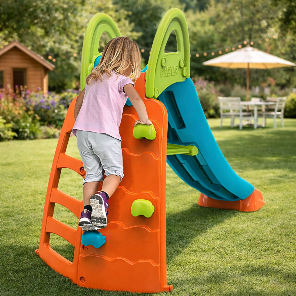 Scivolo con Parete da Arrampicata per Bambini Multicolore Resistente da Giardino Climb and Slide