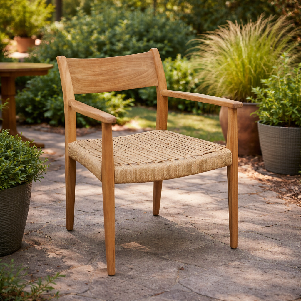 Poltrona impilabile in legno teak e wicker 59x60x80 cm da esterno Agra