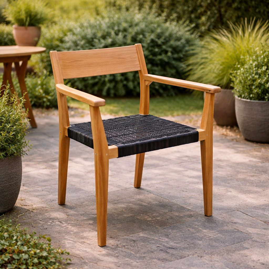 Poltrona impilabile in legno teak e wicher 65x52xH80 cm da esterno Delhi