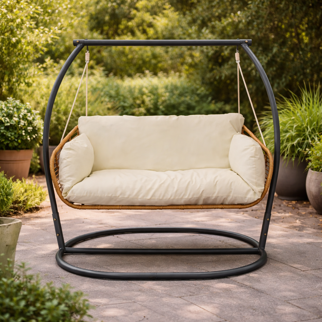 Dondolo da giardino a 2 posti grigio chiaro con struttura in acciaio 150x160x105 cm Glasgow