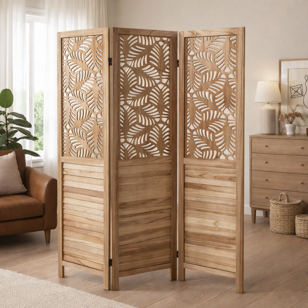 Separé pieghevole in metallo e legno pregiato con design contemporaneo per interni ed esterni 170x40 cm