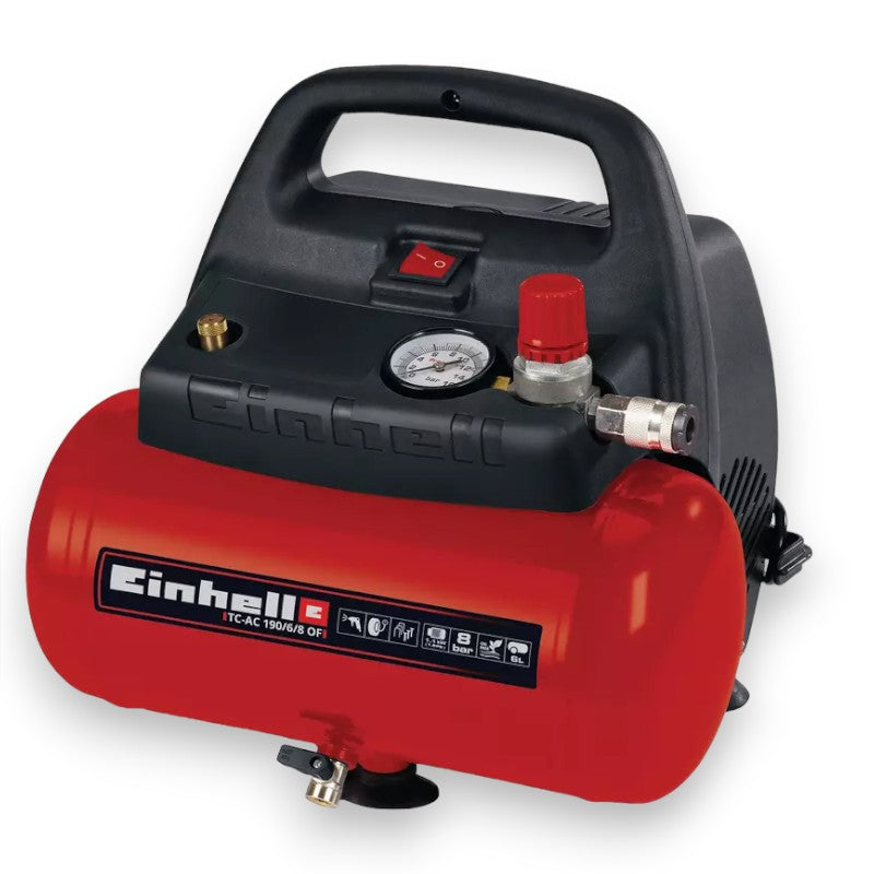 Compressore 1100W con valvola di sicurezza e tappo di scarico 8 bar capienza 6 lt