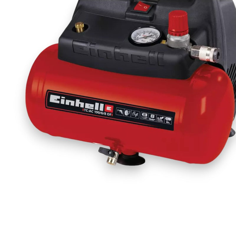 Compressore 1100W con valvola di sicurezza e tappo di scarico 8 bar capienza 6 lt