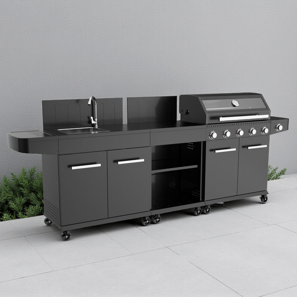 Barbecue a gas 5 fuochi con fornello laterale e finestra in vetro sul coperchio Mexico