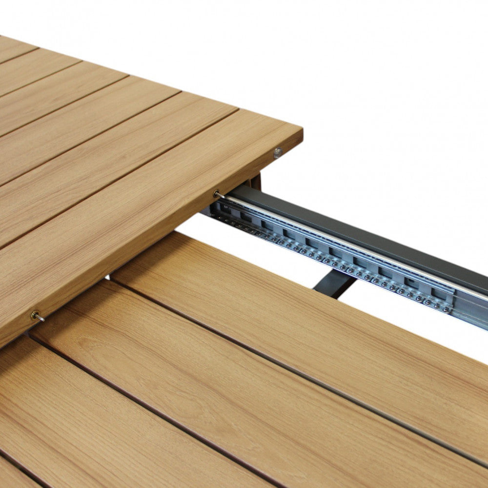 Tavolo rettangolare allungabile in alluminio con piano effetto legno 200/250x100xH75 cm