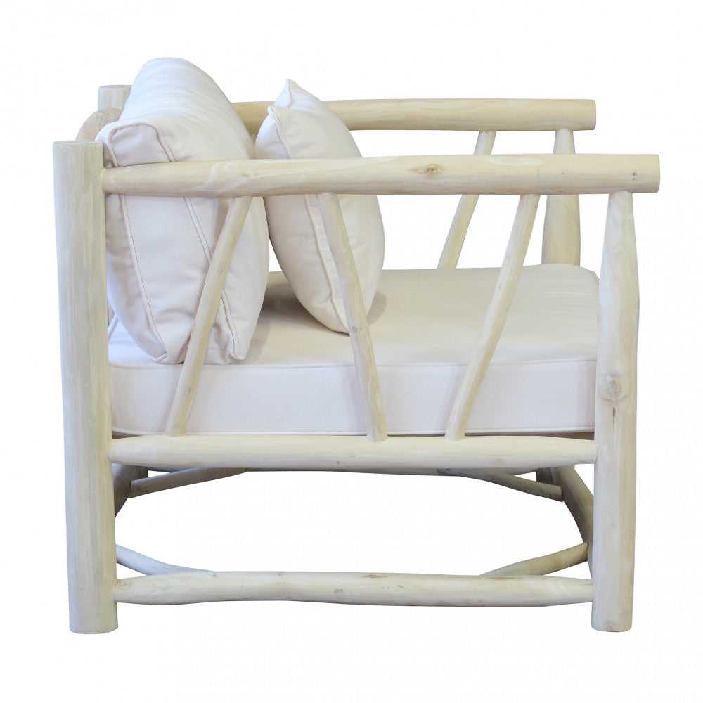 Poltrona design moderno da giardino con cuscini imbottiti e struttura in teak Barcellona