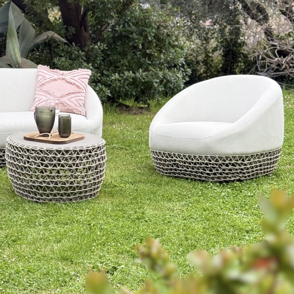 Poltrona rotonda con struttura in alluminio beige 91x91xH71 cm da esterno