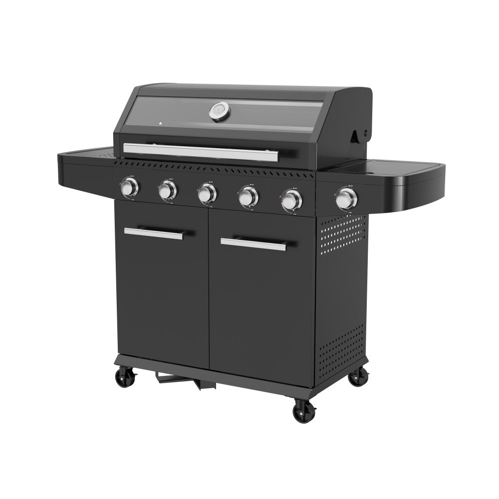 Barbecue a gas 5 fuochi con fornello laterale e finestra in vetro sul coperchio Mexico