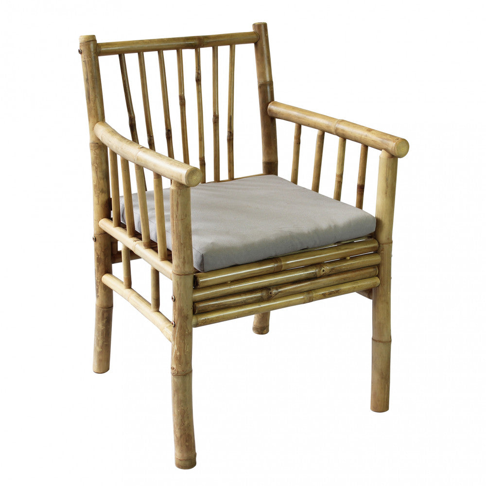 Poltrona sedia da esterno con cuscino imbottito e struttura in bamboo Capri