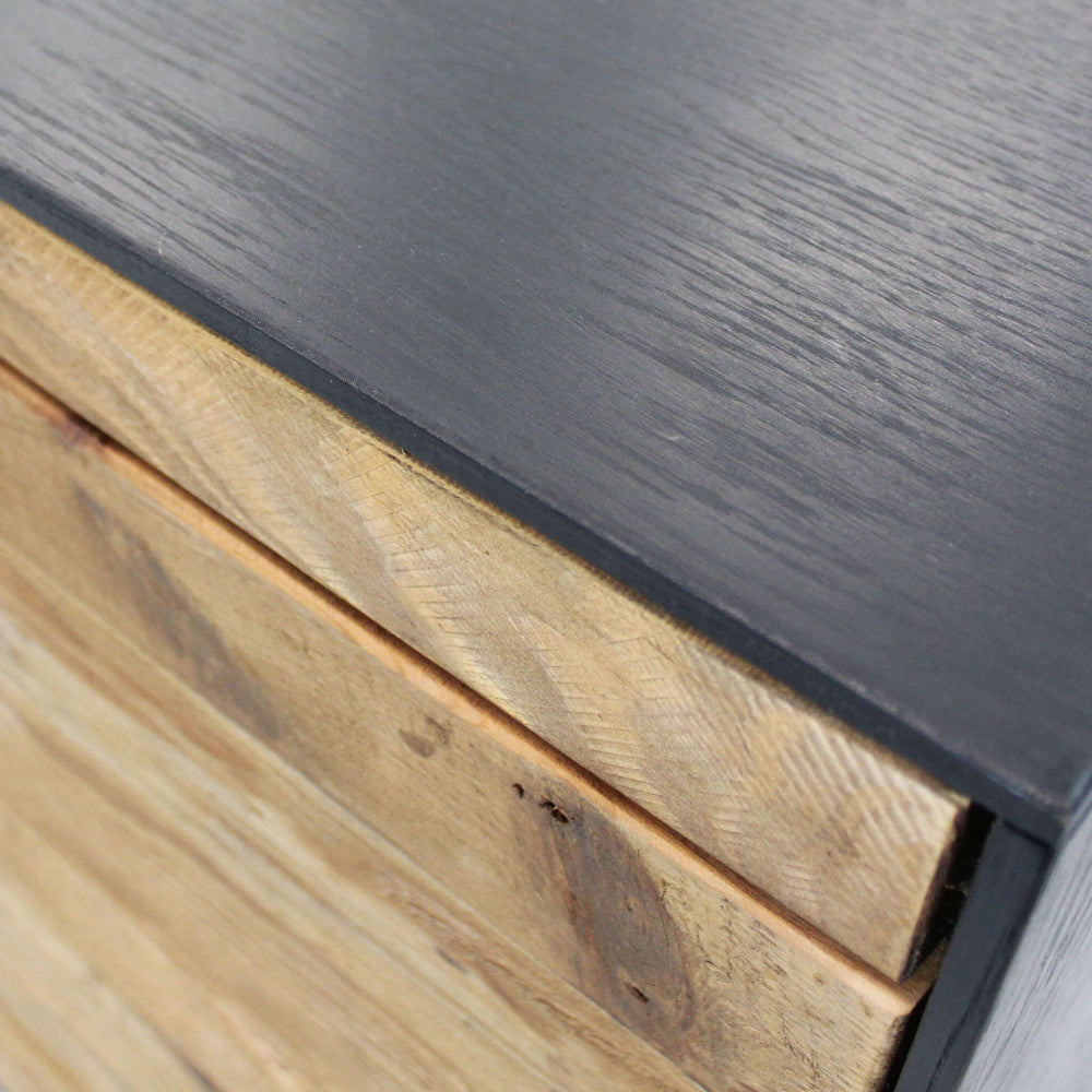 Mobile in legno di pino riciclato naturale con 3 cassetti e 2 ante 150x48xH76 cm Devin