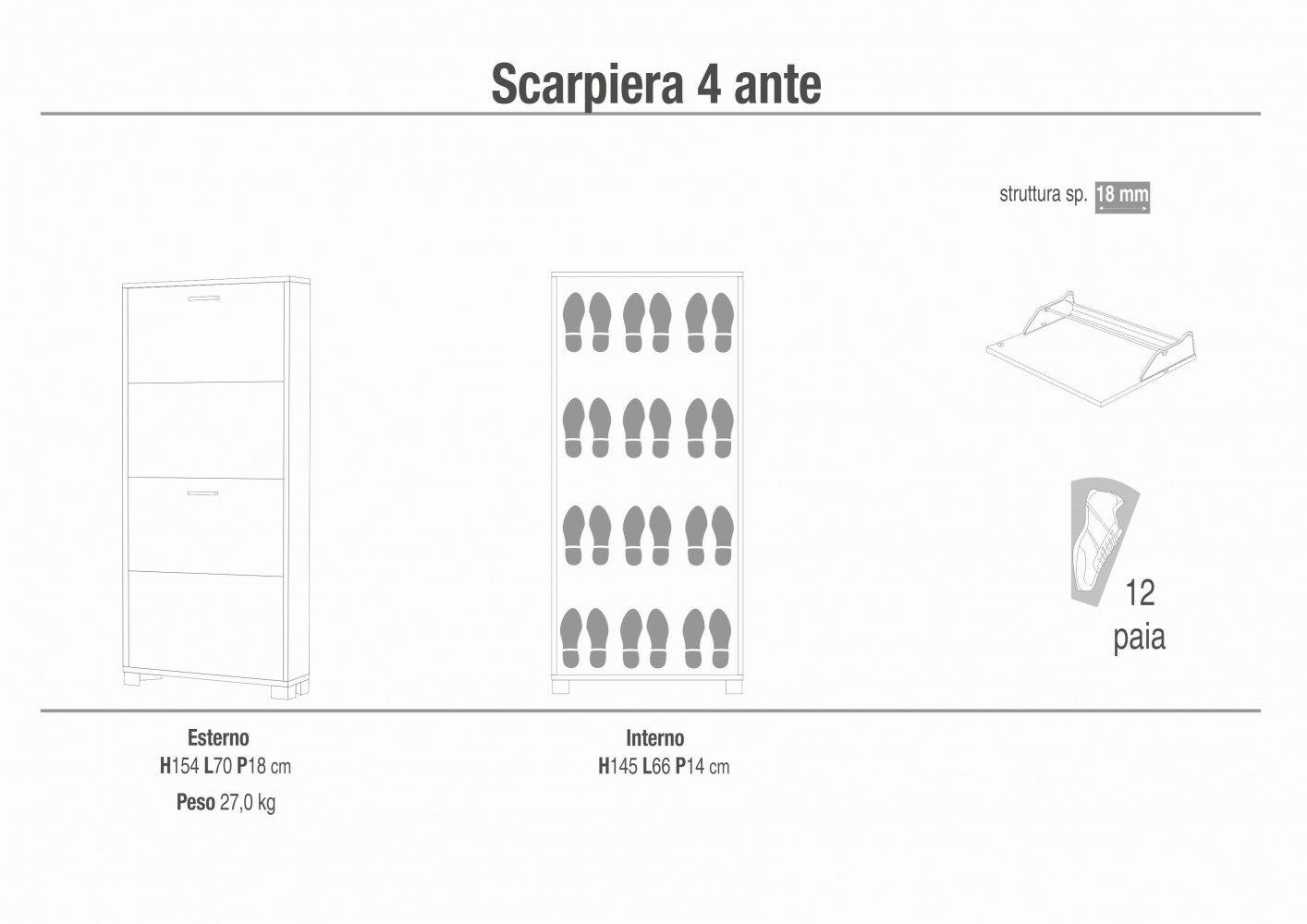 scarpiera salvaspazio 4 ante ossido nero e noce stelvio in mdf dimensioni compatte 70x18x154 cm perfetta per ogni ambiente