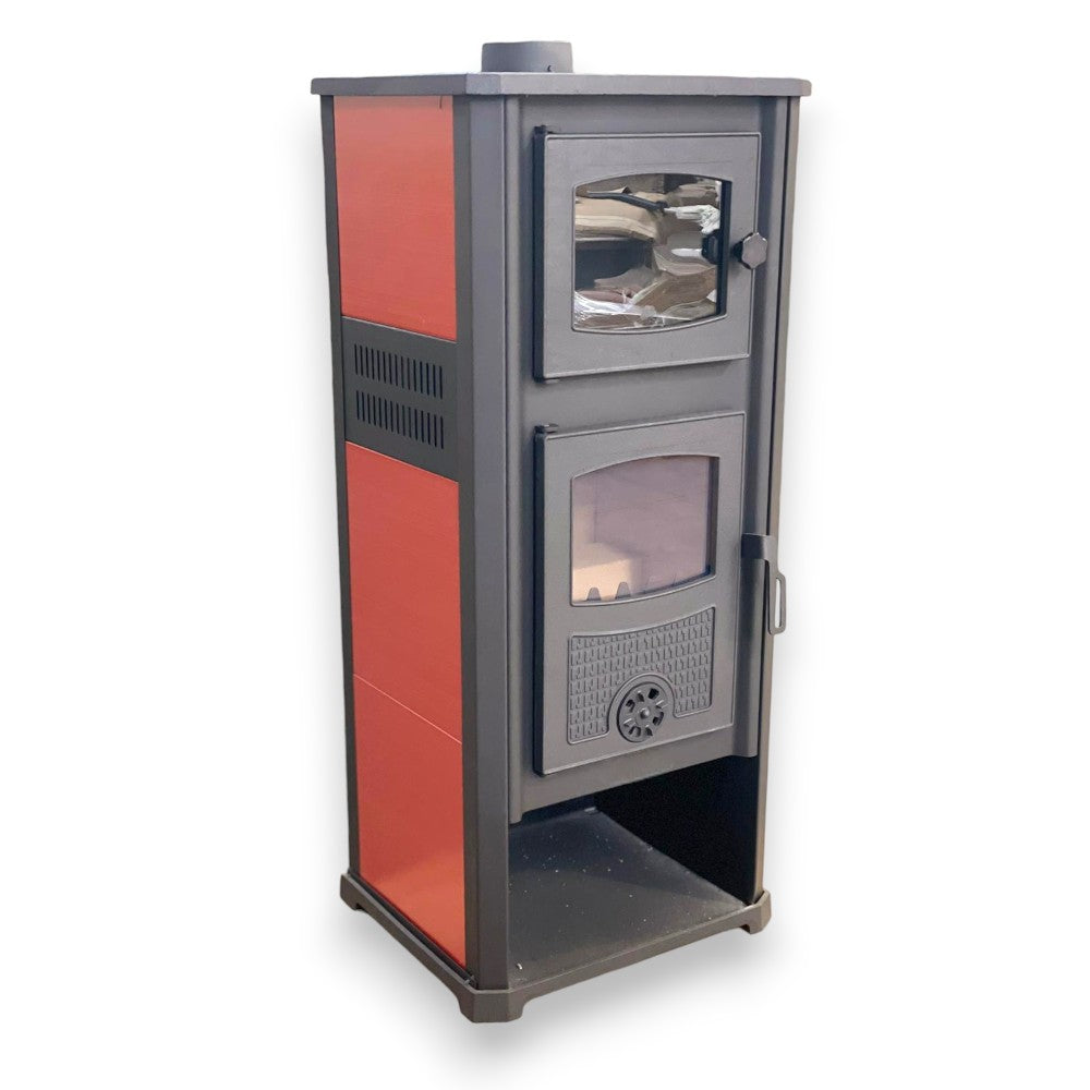 Stufa riscaldamento a legna con forno struttura in acciaio 11.3 kw rivestimento ghisa e maioliche Kalorosa