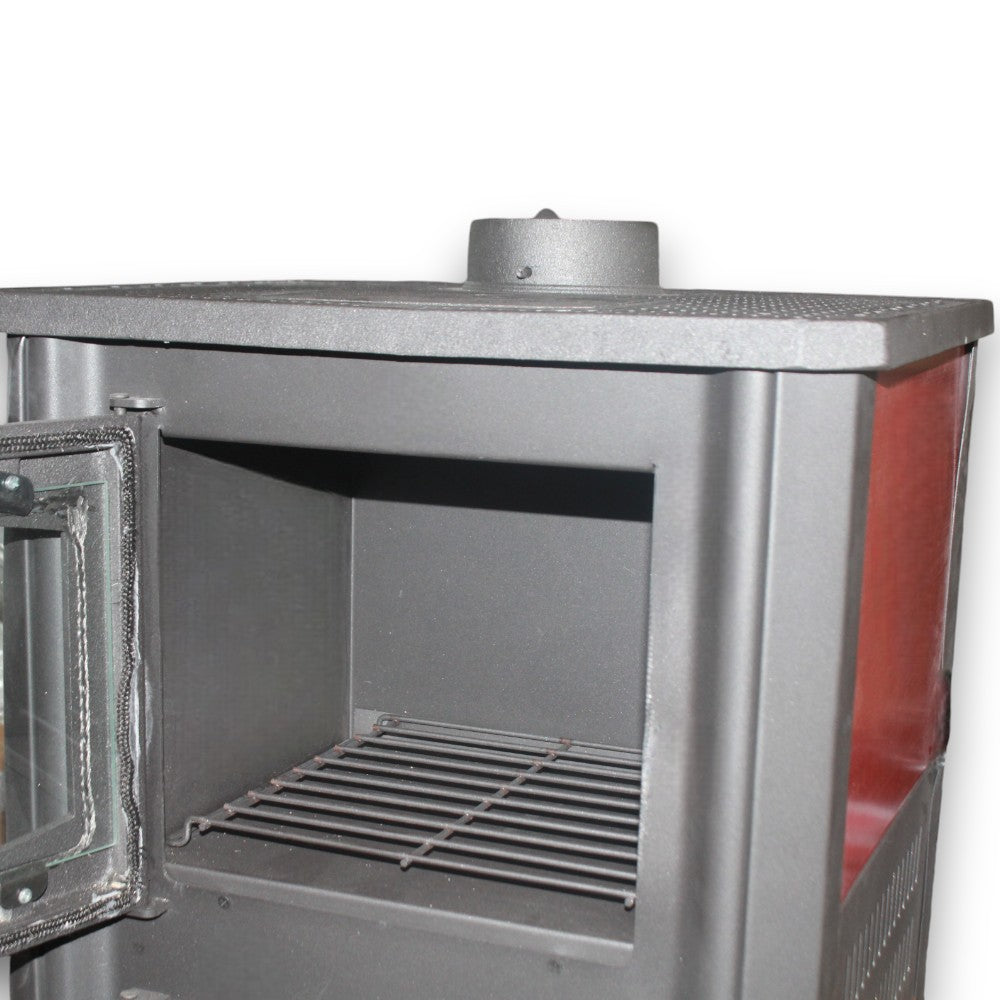 Stufa riscaldamento a legna con forno struttura in acciaio 11.3 kw rivestimento ghisa e maioliche Kalorosa
