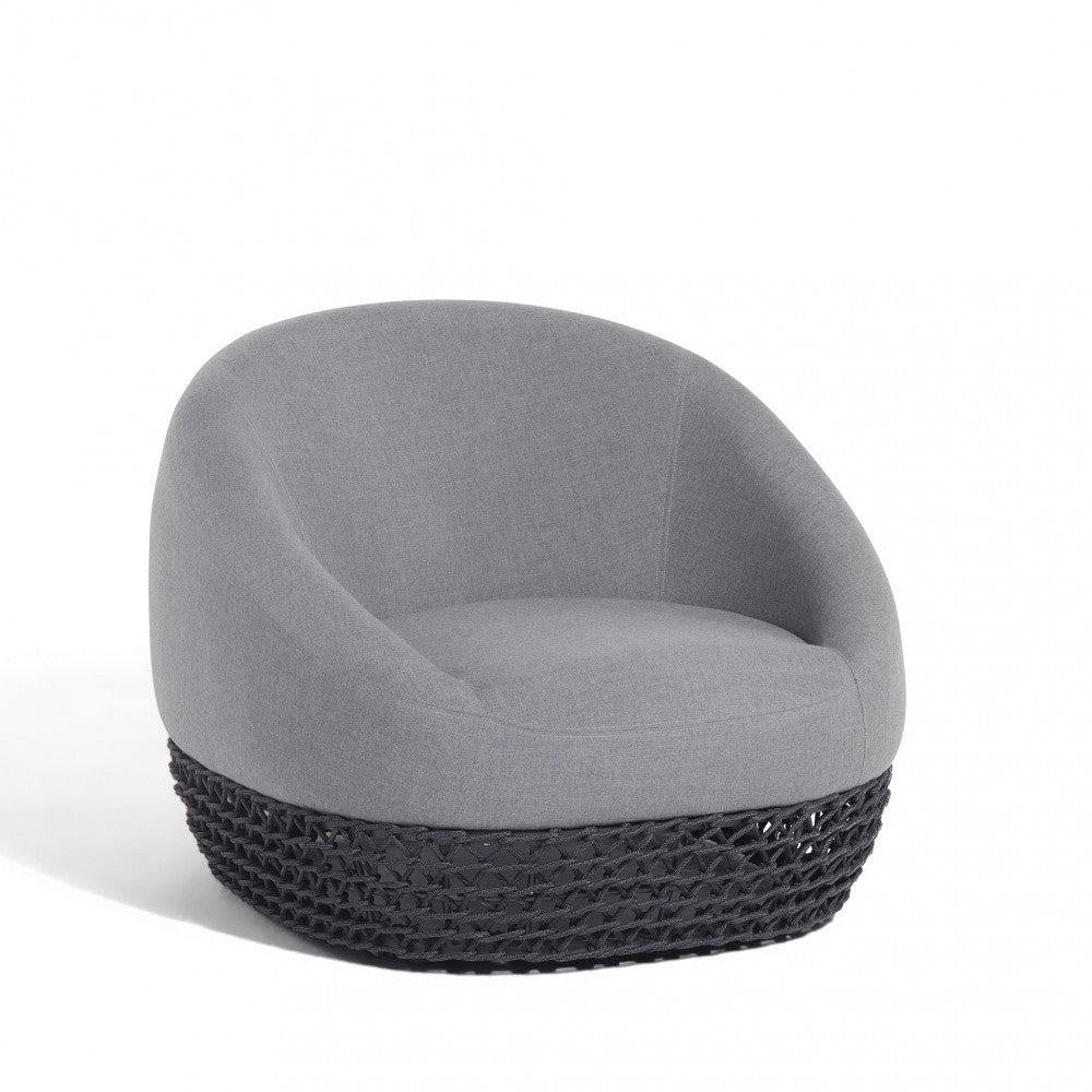 Poltrona girevole struttura in alluminio corde grigie 91x91xH73.5 cm