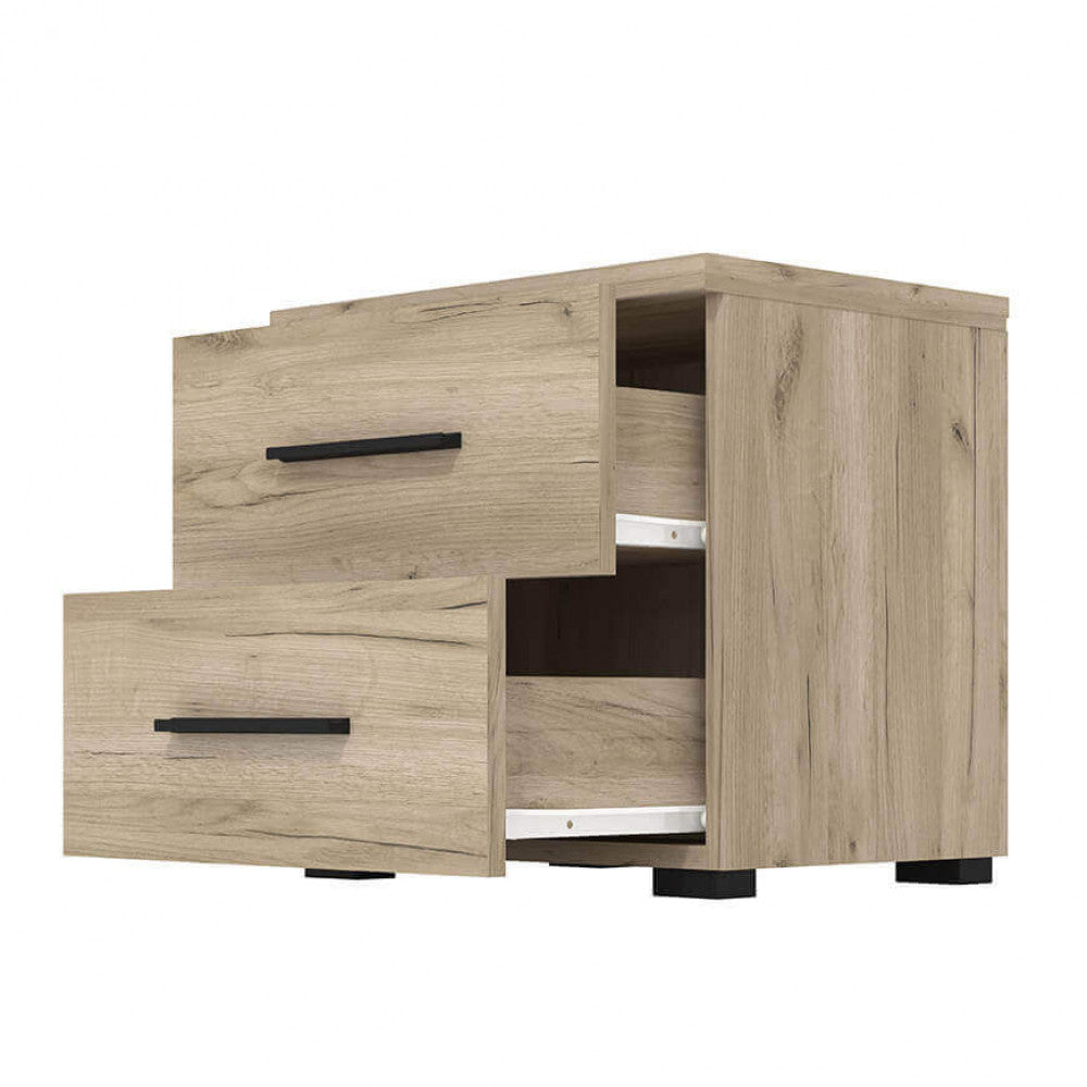 Comodino in legno con 2 cassetti rovere grigio 44,5x33x43 cm per camera da letto