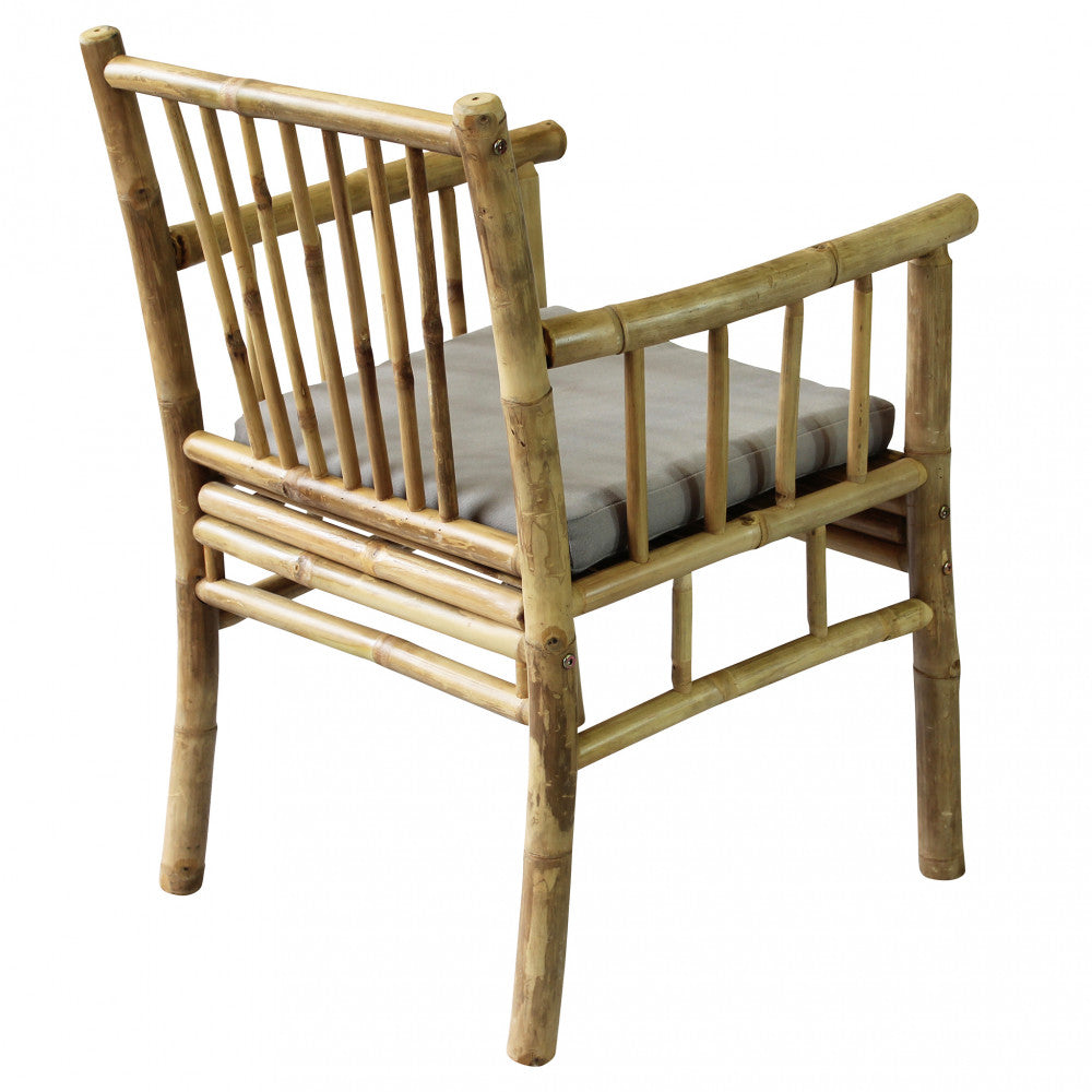 Poltrona sedia da esterno con cuscino imbottito e struttura in bamboo Capri
