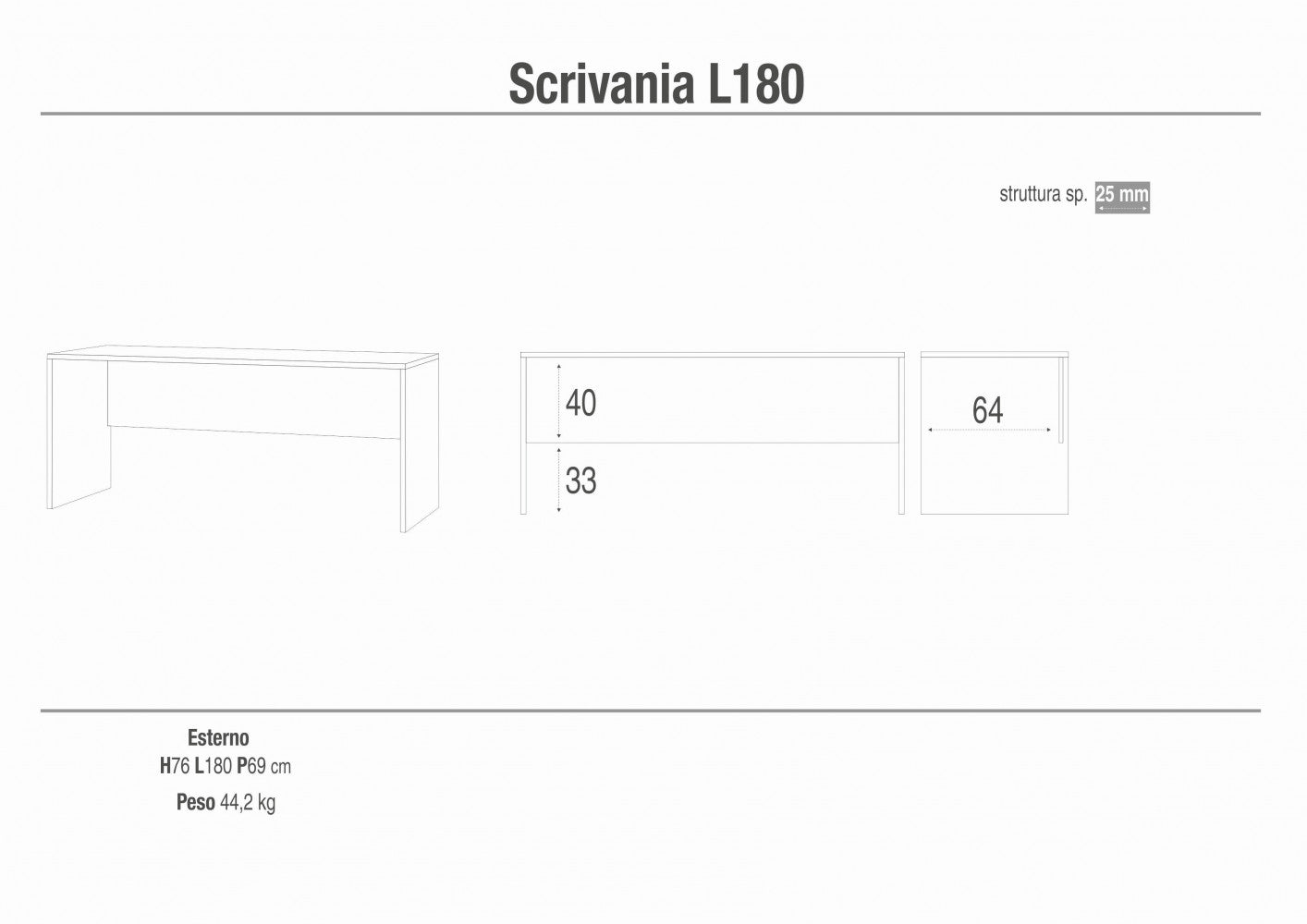 scrivania moderna 180 cm rovere chiaro mdf design elegante per ufficio o studio dimensioni 180x69x76 cm