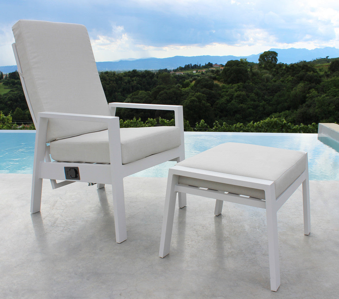 Poltrona da giardino in alluminio bianco con cuscini imbottiti e schienale reclinabile Nixa