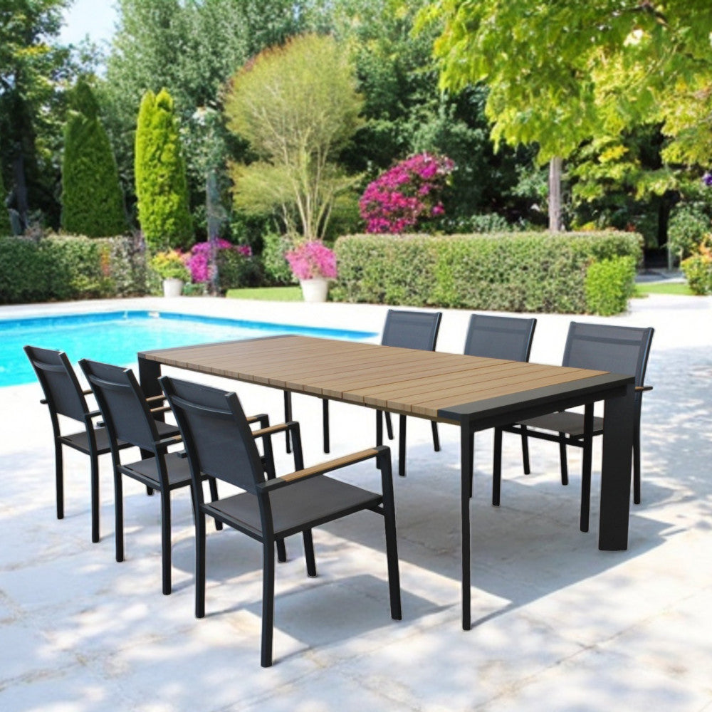 Tavolo rettangolare allungabile in alluminio con piano effetto legno 200/250x100xH75 cm