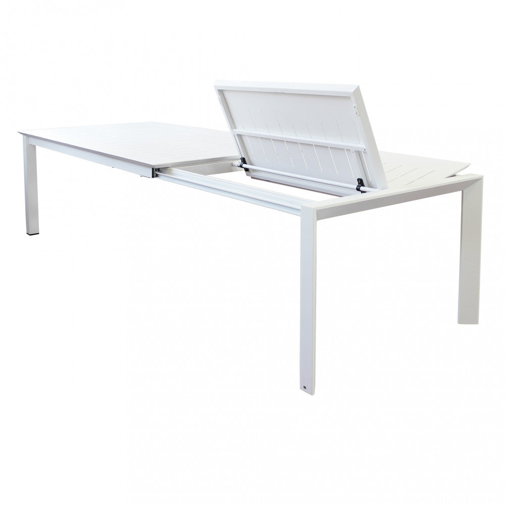 Tavolo da esterno con struttura in alluminio bianco estensibile fino a 3 mt con piano a doghe Agropoli